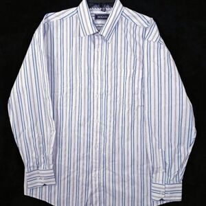 Bogari Shirt Size XL 16 3/4 36 Blue & White Stripes‎ Long Sleeve Collared #1165